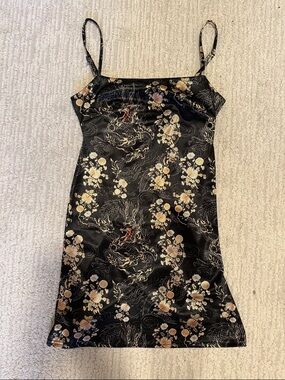 Urban Outfitters Black Satin Dragon & Floral Slip Dress